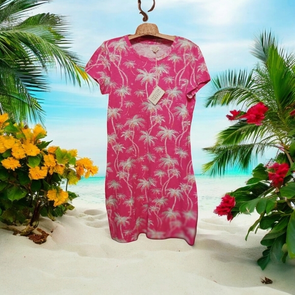 Capelton Palm Tree Dress Crew Neck T-shirt Beachy Pool Party 100% Cotton Med NWT - Picture 1 of 8